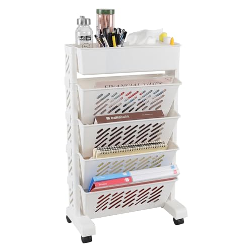 Plastic 5-Tier Rolling Book Cart Storage Utility Shelf