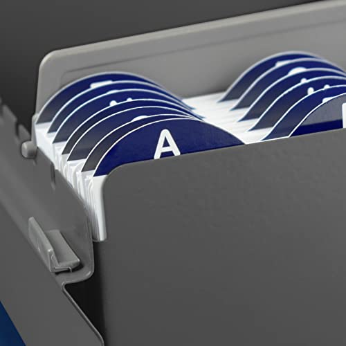 Acrimet 3 x 5 Card File Holder Organizer Box Metal Base Heavy Duty (AZ Index Cards and Divider Included) (Gray Color with Clear Crystal Plastic Lid Cover)