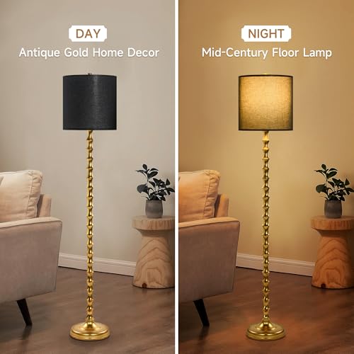 64" Gold Bamboo Floor Lamp, Mid-Century Modern Floor Lamp for Living Room & Bedroom with Black Drum Shade