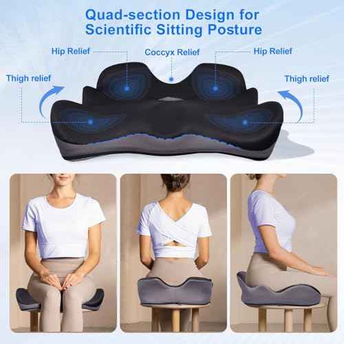 Seat Cushion for Hip Coccyx Pressure Relief, 6in Thick Extra Large Ergonomic Memory Foam Cushions for Sciatica Pain Relief, Sitting Seat Pad on Chair, Drive Seat, Wheelchair, Airplane,All Day Comfort