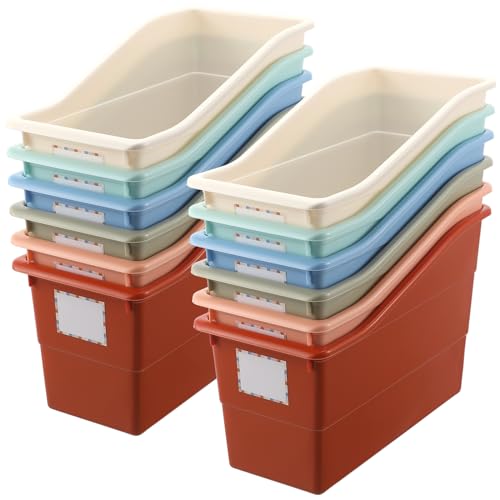 Suzile Boho 12-Piece Interlocking Plastic Book Bins for Organization