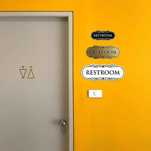 All Quality Designer Restroom Wall or Door Sign - Bathroom Signage | Durable Plastic and Easy Installation | (Multipacks)