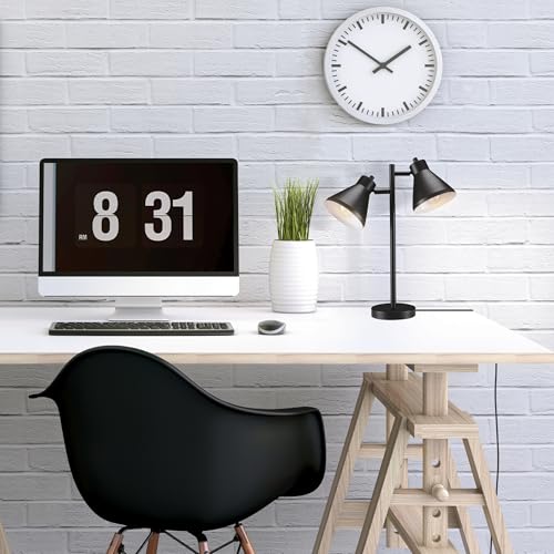 GLOBE Electric 52999 Derek 18" 2-Light Desk Lamp, Matte Black, On/Off Rotary Switch on Each Shade