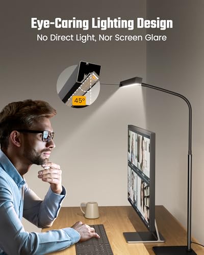 SUPERDANNY Stable Base Black LED Desk Lamp for Home Office - Eye-Caring