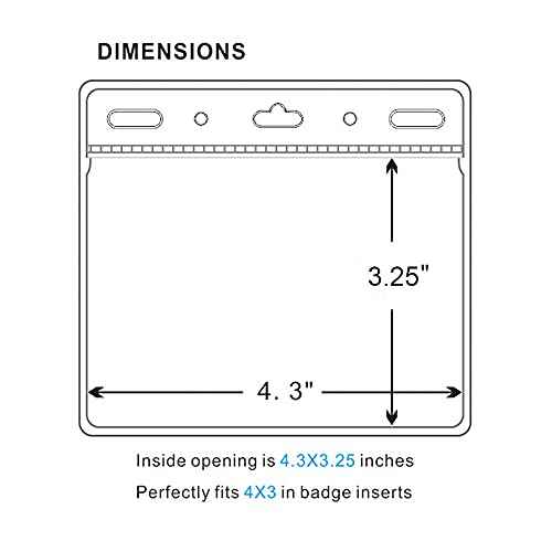 250 Pack - WTQ Zipperless Badge Holders (Fits 4x3in Inserts), Horizontal, Non-sealable, Quick Open Vinyl Pouch for Name Badge, Clear Plastic Sleeve for Tickets, Sports Cards