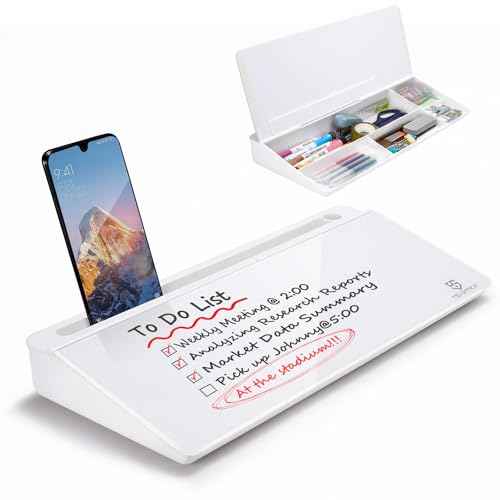 TSJ OFFICE Small Desktop Whiteboard -Glass Dry Erase Board Computer Keyboard Stand White Board Surface Pad with Drawer, Desk Organizers with Accessories for Office, Home, School Supplies