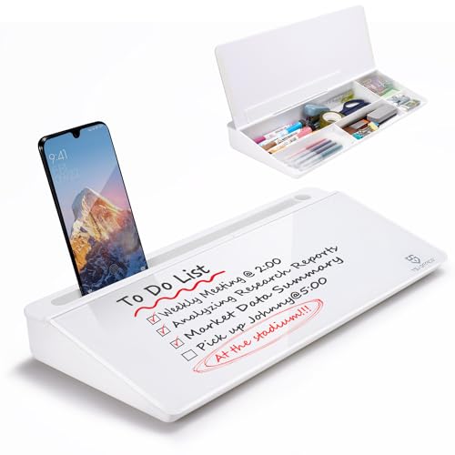 TSJ OFFICE White Desktop Glass Whiteboard with Drawer & Accessories - Small