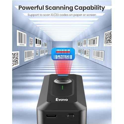 Eyoyo 2D Bluetooth Barcode Scanner Wireless with Clip, 2000mAh Battery with Level Indicator, Portable Mini QR Bar Code Reader for Library Book Inventory Compatible with iPhone, iPad, Android Phone