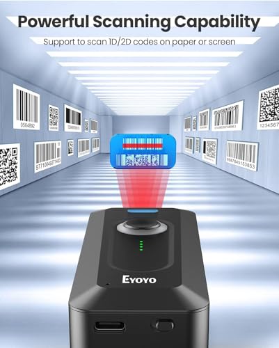 Eyoyo Portable Mini 2D QR Bluetooth Barcode Scanner Black 3 with Clip