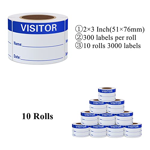 Visitor Pass Labels Name Identification Stickers Writable 2¡¿3 Inch Blue - 300 Stickers Per Roll£¨10 Rolls£©