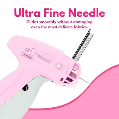 Stitch Gun for Clothes (Quick Fix Tool, Not a Sewing Machine), Handheld Clothing Tag Gun for Quick Clothing Repairs Includes 6 Needles, 1000 Black & 1000 White Fasteners (Pink)