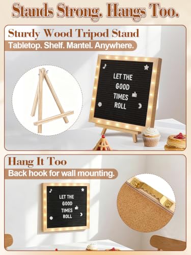 Black Felt Letter Board with LED Lights & Stand - 10x10 Inch Halloween Decor
