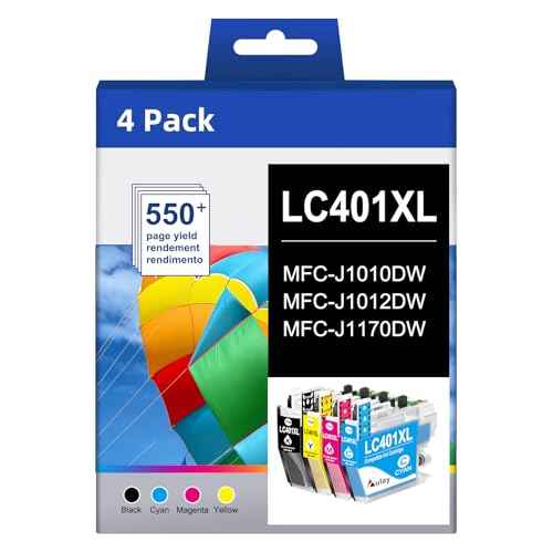 LC401XL Ink Cartridges Compatible for Brother Ink Cartridge LC 401XL Color Standard Yield Work with Brother Printer MFC-J1010DW MFC-J1170DW MFC-J1012DW(1 Black,1 Cyan,1 Magenta,1 Yellow,4 Pack)