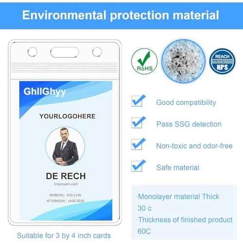6 Pack Extra Thick Name Badge Holders, Durable & Sealable Waterproof Vertical ID Badge Holders, Clear PVC Plastic Badge Sleeve for Credit Card/Proximity/RFID/Work Badge/Room Key
