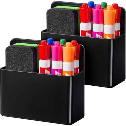 BEYGORM 2 Pack Plastics Magnetic Pen Holder for Refrigerator, Dry Erase Marker Holder for Whiteboard£¬Magnet School Locker Organizer Accessories, Pencil Cup, Pen Caddy, Classroom Organization(Black)