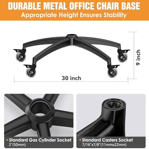 3300lb Heavy-Duty Chair Base Kit - 5 Brake Casters, Reinforced Alloy Legs & Universal Gas Cylinder, Office Chair Replacement Parts for Rolling Chairs with Wheels
