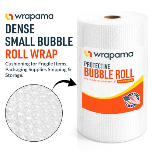 Wrapama Clear Small Bubble Wrap Roll 12in x 175ft - Pack of 1, Perforated Shipping & Packing Cushioning