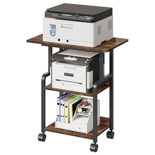 23.6-in Printer Stand with Storage, 3-Tier Printer Table for Home Office, Printer Cart Under Desk Storage, Suitable for Study, Kitchen, Living Room, Rustic Brown and Black TPS02BF