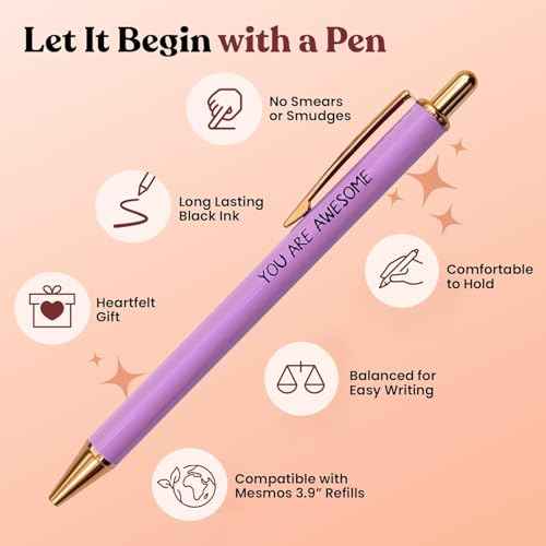 MESMOS 6pk German-Made Ink Fancy Pen Set for Women, Teacher Appreciation Gift Ideas for Women, Best Teacher Gifts Supplies, Refillable Nice Cute Pens, Boss Lady, Office Coworkers, Metal Ballpoint Pens