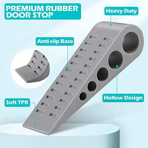 Tuanse 12 Pack Rubber Door Stoppers for Bottom of Door Stop Wedge with Holder Heavy Duty Doorstop for Home Office Dorm Classroom Garage Stackable on Multi Floor Carpet(Grey)