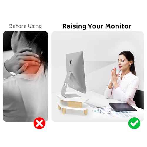 Monitor Stand Riser,2 Tier Corner Wood Monitor Stand Sturdy Computer Stand Multi-Purpose Desktop Storage Stand for Laptop,PC,iMac,Printer,Computer,White