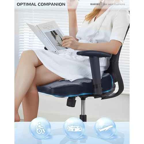 Enlarged 19.7" Gel Seat Cushion, Egg Gel Chair Pads for Wheelchair Pressure Coccyx Sciatica Pain Relief, Cooling Desk Seat Cushion for Kayak, Car, Office Chair Long Sitting[Black]