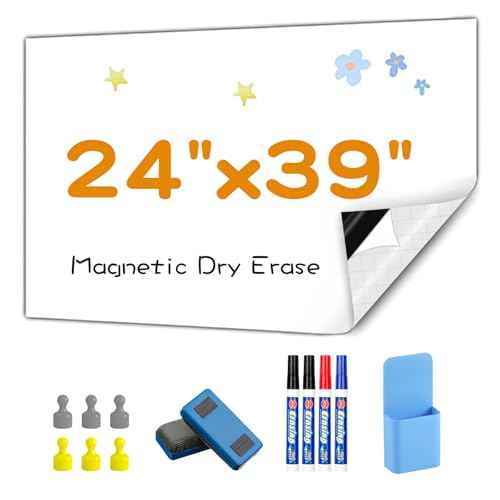Magnetic Whiteboard Contact Paper, 24" x 39" Stick on Magnetic Dry Erase White Board Sticker on Wall, Easy to Write for Drawing, School, Office, Kitchen Fridge