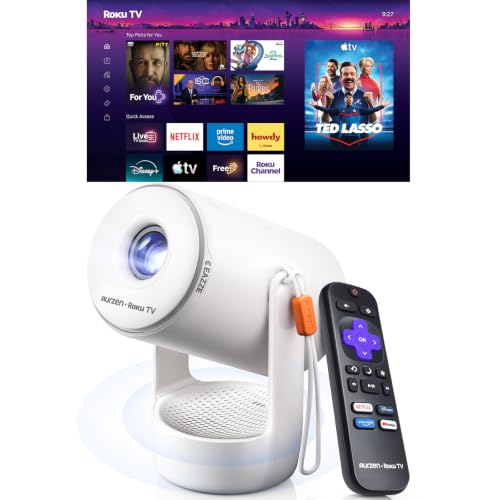 Aurzen Roku TV E1R Smart Portable Mini Projector - White, WiFi & Bluetooth