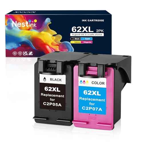 62XL Ink Cartridge, Replacement for Ink 62 62xl Ink Cartridge Combo Pack (1 Black and 1 Color), Compatible for Envy 7640 7645 5660 5665 5642 5540 OfficeJet 8045 8040 5746 5745 250 200 Printer