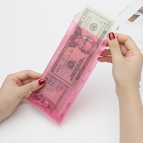 Pink Cash Envelope Wallet Budgeting System PVC Reusable Organizer with 6-Tab Dividers