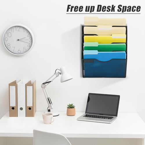 EASEPRES 5-Tier Mesh Wall File Organizer Black Letter Size Office Storage