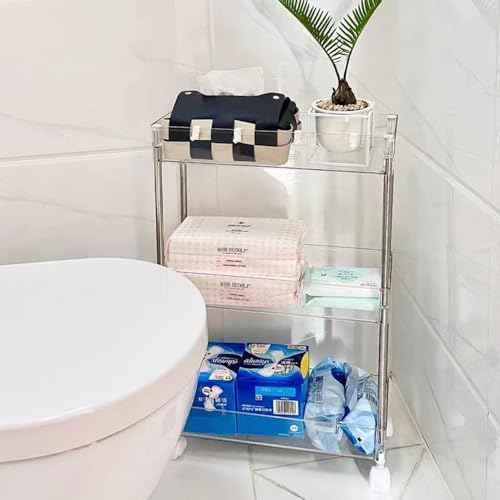 Versatile Transparent Rolling Storage Cart, Slim Design, 3 Tier Multi-Purpose Organizer for Kitchen, Bathroom, Office, and More (Slim 3-ply)