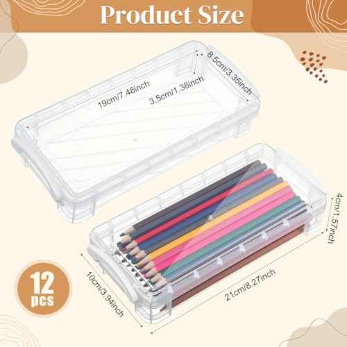 Gueevin 24 Pcs Large Capacity Plastic Pencil Box Clear Plastic Pencil Case Crayon Box with Snap Tight Lid Watercolor Pen Storage Brush Organizer Drawing Tools Container (White)