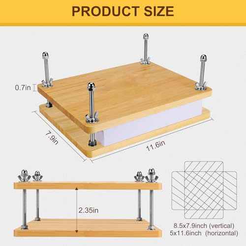 Book Press, Wooden Bamboo Flower Press Machine, Portable Book Binding Kits for Handmade Bookbinding, Manual Paper Press (11.6 x 7.9 Inch - 2 Floor)