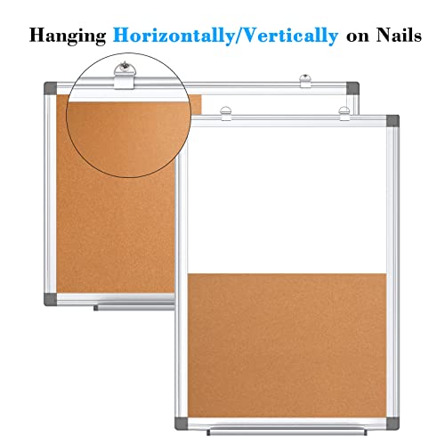 WALGLASS Combination Magnetic Whiteboard & Corkboard, 24"x18" Combo for School, Office & Home, Dry Erase Board with Removable Tray, Pins, Eraser, Markers & Magnets