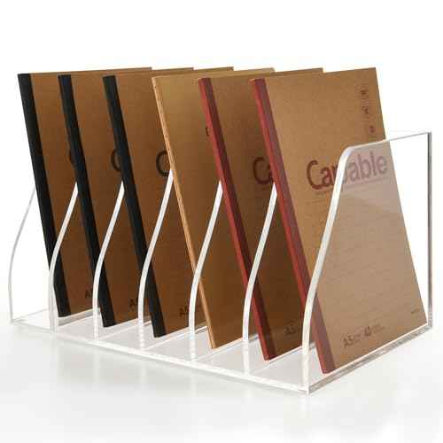 Acrylic Magazine File Holder, 6 Vertical Compartments Desk Document Sorter Organizer, Clear Folder Rack Binder for Office/Home/Classroom, for Documents, Tablet, Magazines, Books & Accessories