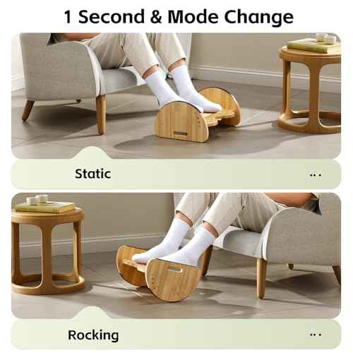 Ergonomic Under Desk Bamboo Footrest, 2-in-1 Reversible Rocking Footrest, 4 Adjustable Heights Office Footstool, Large Anti-Slip Surface, Improves Posture and Blood Circulation (Bamboo Footrest)