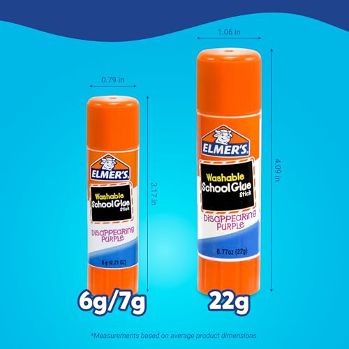 Elmer's Disappearing Purple School Glue Sticks - Washable, 6g, Pack of 12