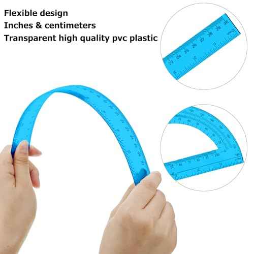 2 Packs 12 Inch Plastic Ruler and 6 Inch Plastic Protractor Set Clear Math Geometry Set Classroom Set Angle Detector School Supplies Classroom Ruler Home Office Drawings (Blue)