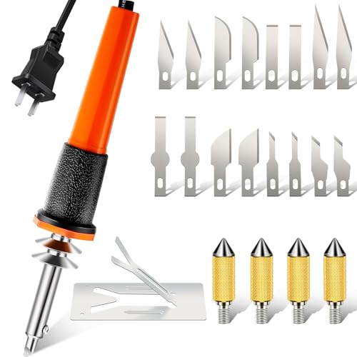 Orange Electric Hot Knife Cutter Kit with 16 Blades for Plastic Work