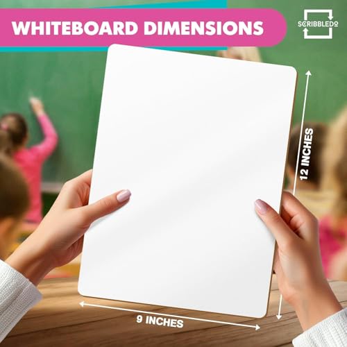 Scribbledo 24 Small White Board Dry Erase Boards Classroom Pack Mini White Boards 9" x12¡± Double Sided Personal Whiteboards for Students Teachers School Supplies Lapboards 24 Mini Erasers Incl