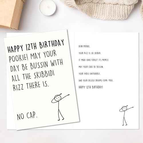 12th Birthday Card,12 Year Old Birthday Gifts & Decorations for Boys Girls Son Daughter Nephew Niece,Funny 12th Birthday Card for Him Her with Gen Z Teenagers Slang Meme-Inspired Design