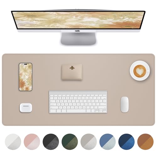 Non-Slip Desk Pad,Desk mat,Large Mouse Pad,Office Desk mat,Waterproof PU Leather Desk Blotter Mat,Laptop Desk Pad,Desk Writing Pad for Office and Home (Beige, 24" x 13.7")
