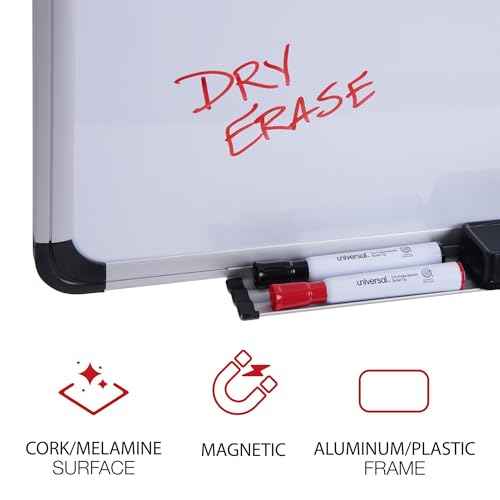 Universal 43743 Cork/Dry Erase Board, Melamine, 36 x 24, Black/Gray, Aluminum/Plastic Frame