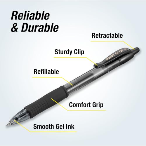 Pilot G2 Premium Gel Pens Fine Point 0.7mm Black Ink 12-Pack