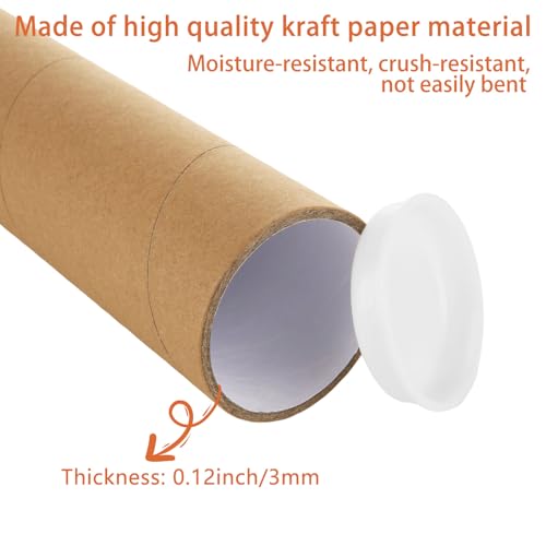 15 Pack 2x15 Inch Kraft Paper Poster Tubes with Caps for Shipping & Storage