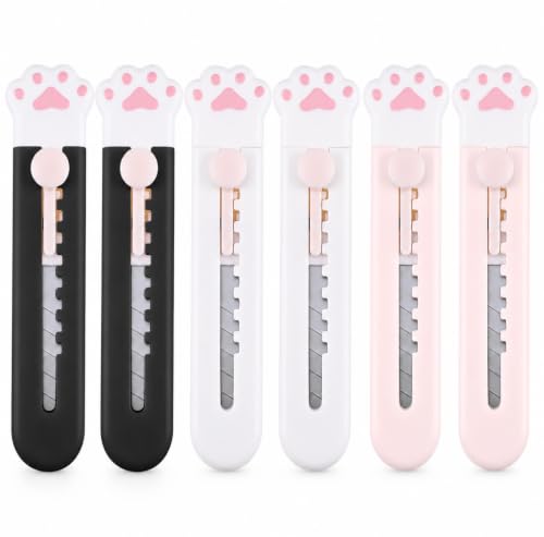 Retractable Utility Knife Set - 6 Cute Cat Paw Box Cutters for DIY & Packaging