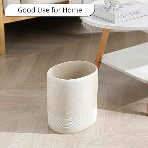 Trash Can, 1.8 Gallon Small Bathroom Trash Can, Simple Oval Stone Look Garbage Bin, Decorative Waste Basket for Kitchen Office, Home Decor, Bedroom, Living Room (Beige)