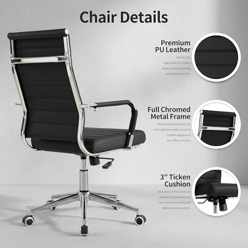 Lepdep Black Ergonomic Office Desk Chair with Adjustable Height & Swivel, Modern Leather Conference Chair
