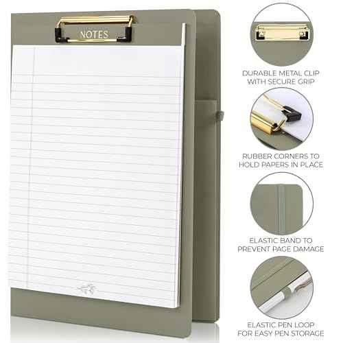 Aesthetic Clipboard Folio with Refillable Lined Notepad & Interior Pocket ? Cute Padfolio/Legal Pad Holder for Women ? Easily Organize Notes at Work, School, or Home